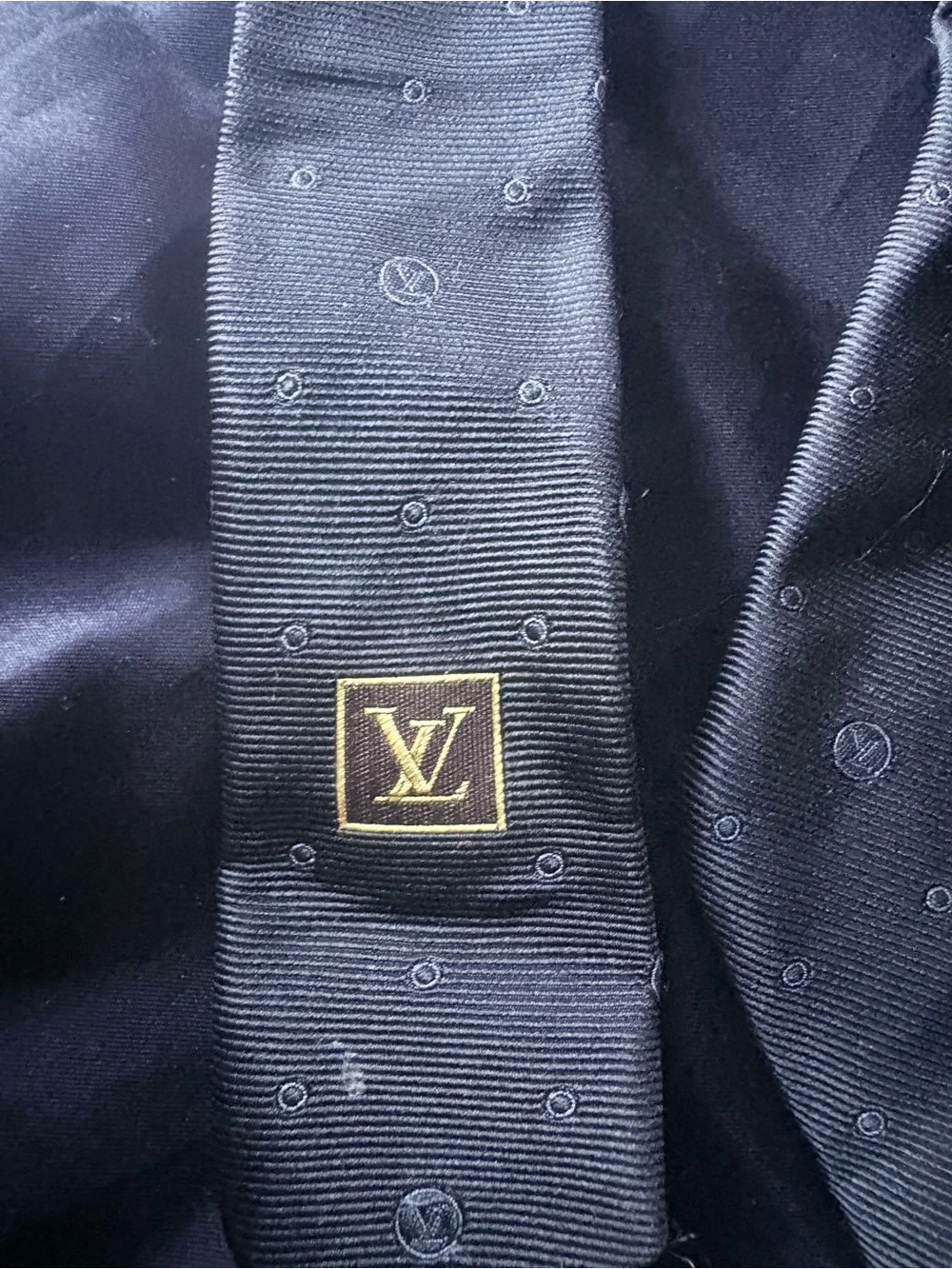 Louis Vuitton Black Silk Tie with Subtle Logo Motif